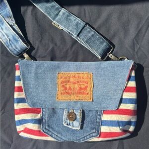 Upcycled Levi Strauss Denim & Stripe Crossbody Bag Hand Crafted Red, White &Blue